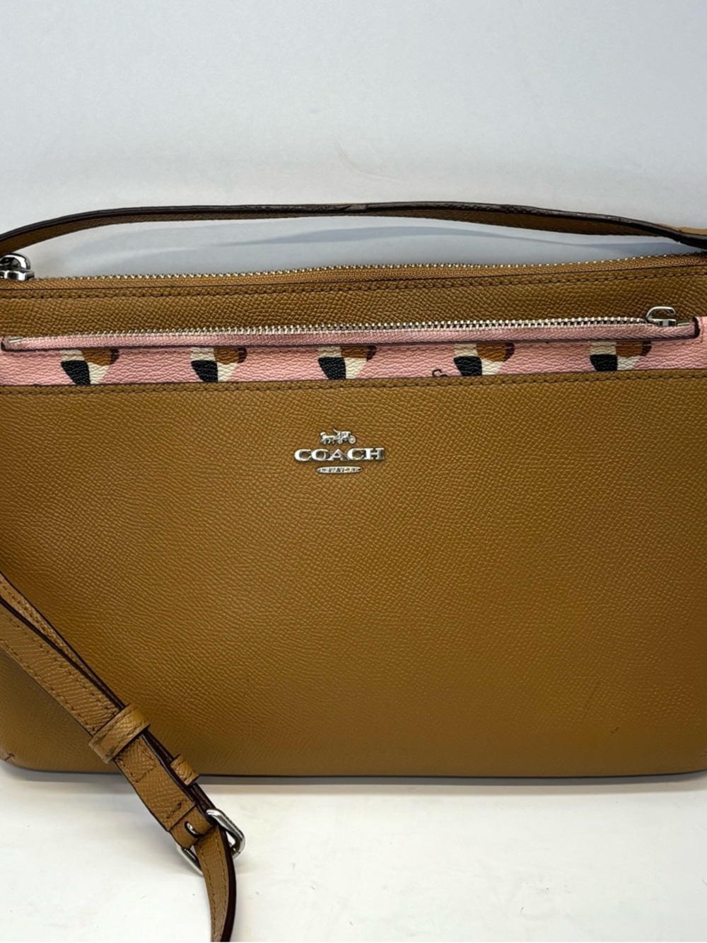 Coach Madison Tan Brown Leather East West Butterfly Dot Crossbody Bag Preppy